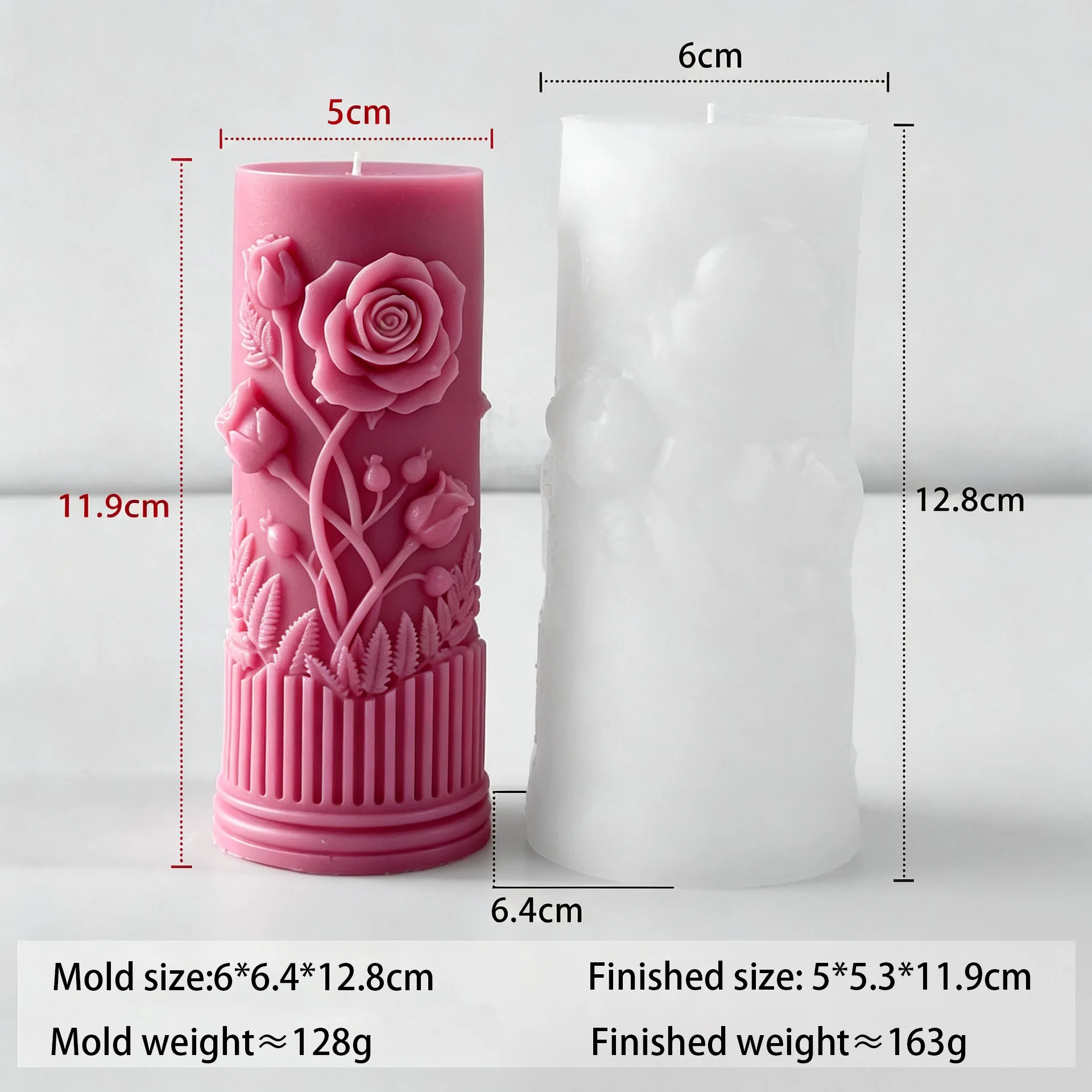 3D Rose Relief Cylinder Candle Silicone Mold