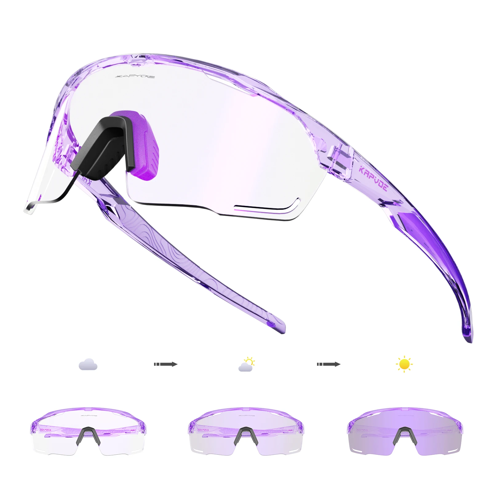 Kapvoe Purple Photochromic Cycling Sunglasses for Men Blue Photochromic Glasses UV400 MTB New Bicycle Goggles Eyewear Sports