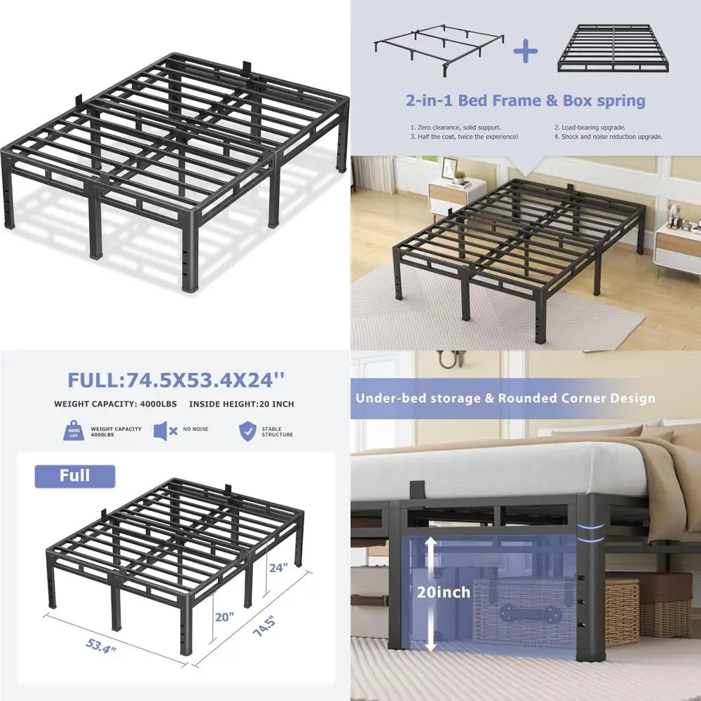 NKZ 24 Inch Full Size Bed Frame, Metal Bed Frame & Box Spring 2 in 1 Platform with Round Corner Legs, 4000Lbs Heavy Duty Metal F