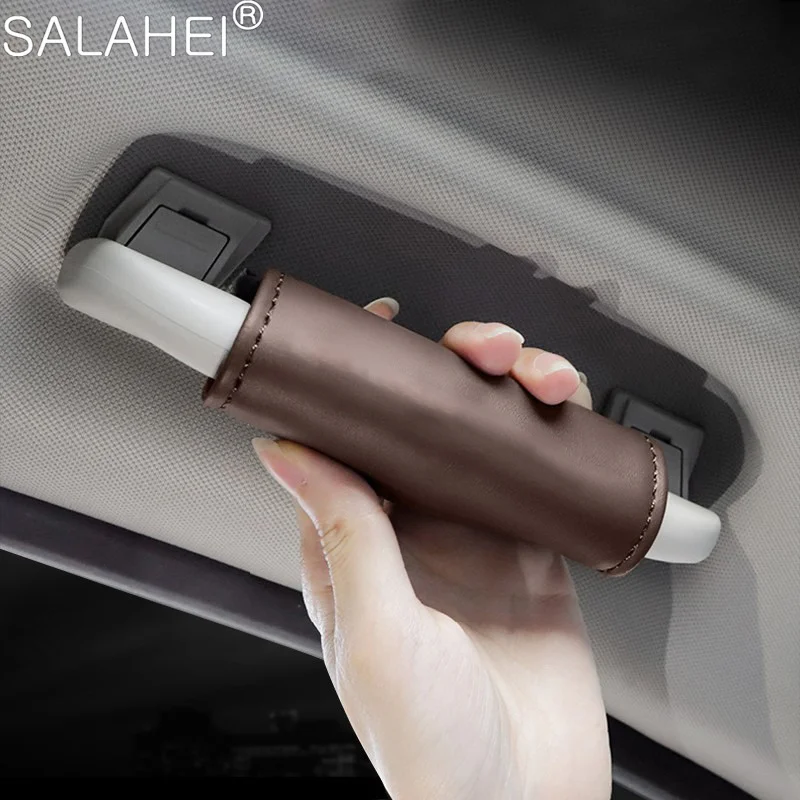 Leather Car Roof Armrest Pull Protection Cover Gloves Door Handle For Seat Ateca Altea Leon FR Arona Tarr Decorate Accessories