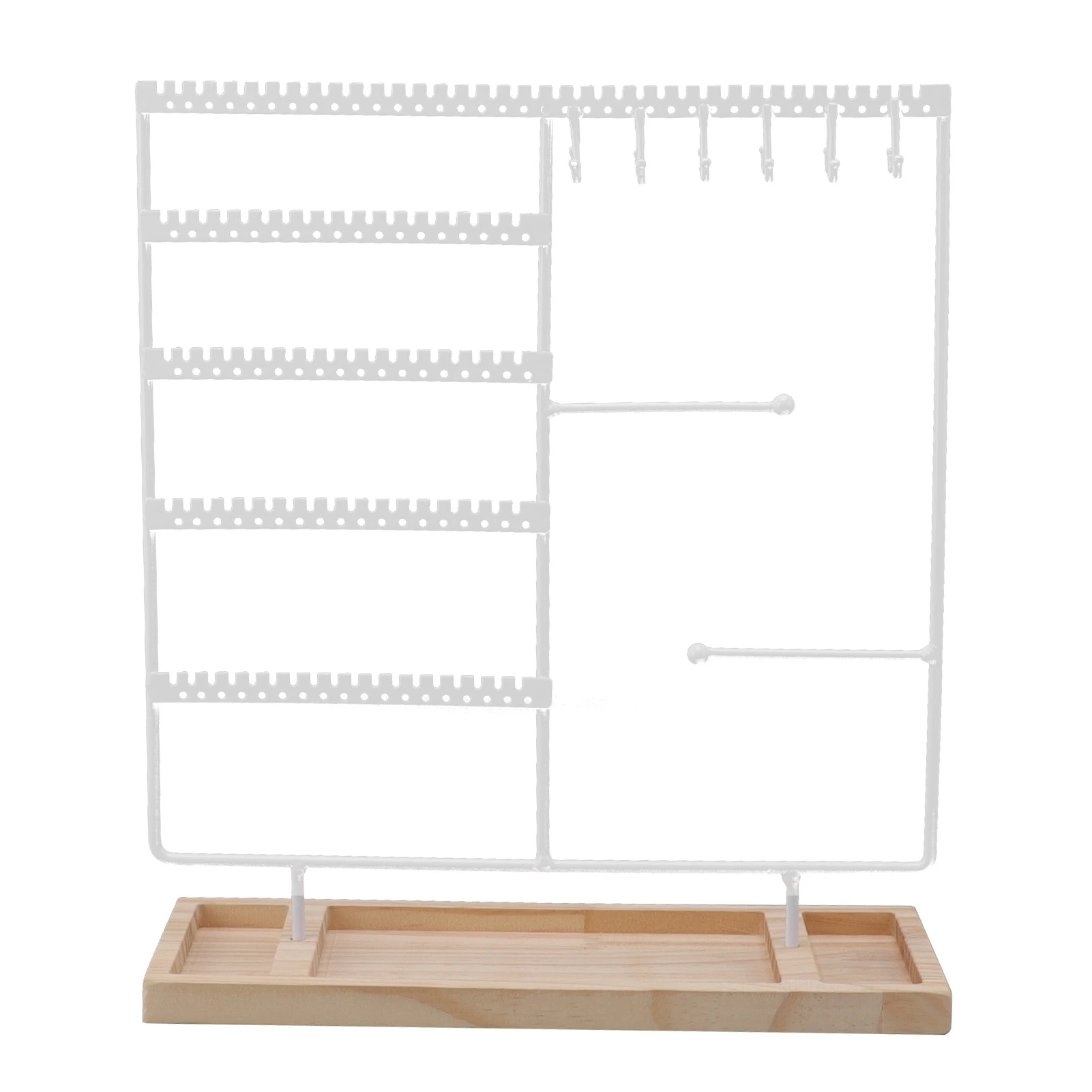 Earrings Hanger Iron 5 Tier 90 Holes 2 Metal Bar Earrings Rack with Wooden Base for Earrings Necklaces Bracelets Rings