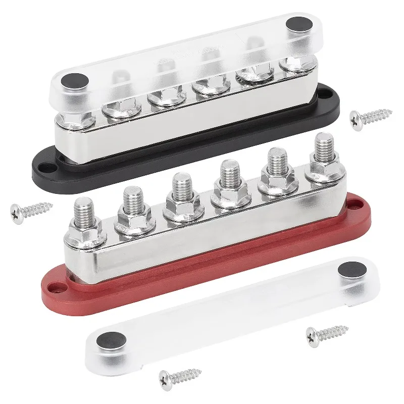 Electrical Ground Battery Cooper Busbar Box 3/8Post(M10) 48V DC 600A 6 Stud Power Distribution Block Busbar With Cover