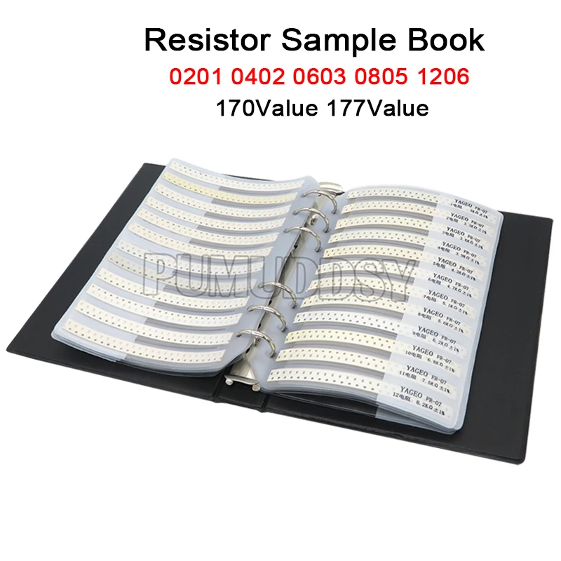 

4250PCS 8500PCS 8850PCS 0201 0402 0603 0805 1206 Resistor Sample Book pumuddsy 1% SMD Assorted Kit 10K 100K 1K 1R 100R 220R