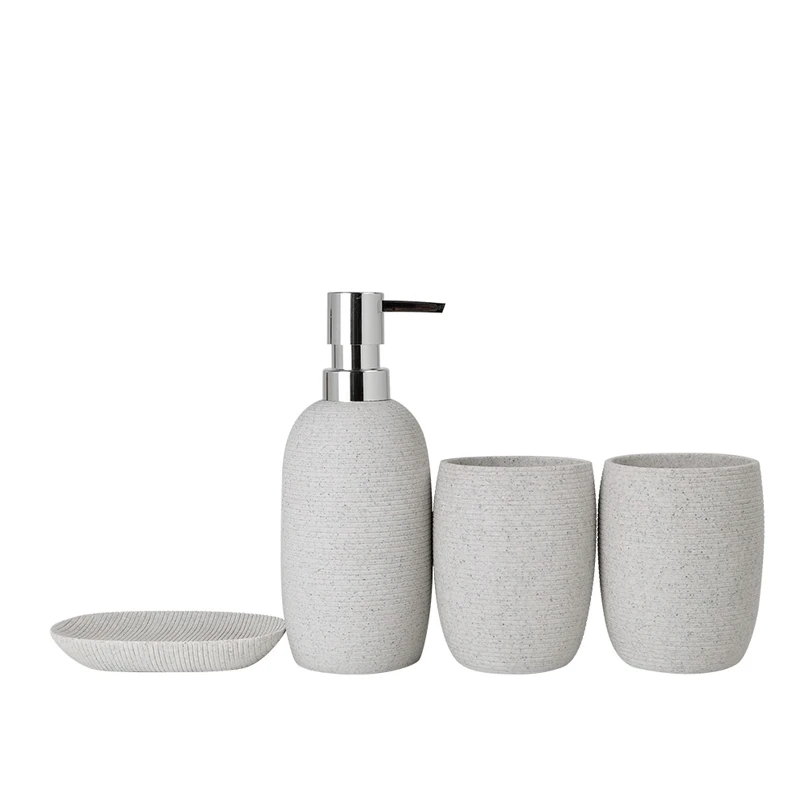 Sandstone Bathroom Four-piece Lotion Bottle Mouthwash Cup Bathroom Toiletry Set Home Decor Bathroom Decor Set Accessories