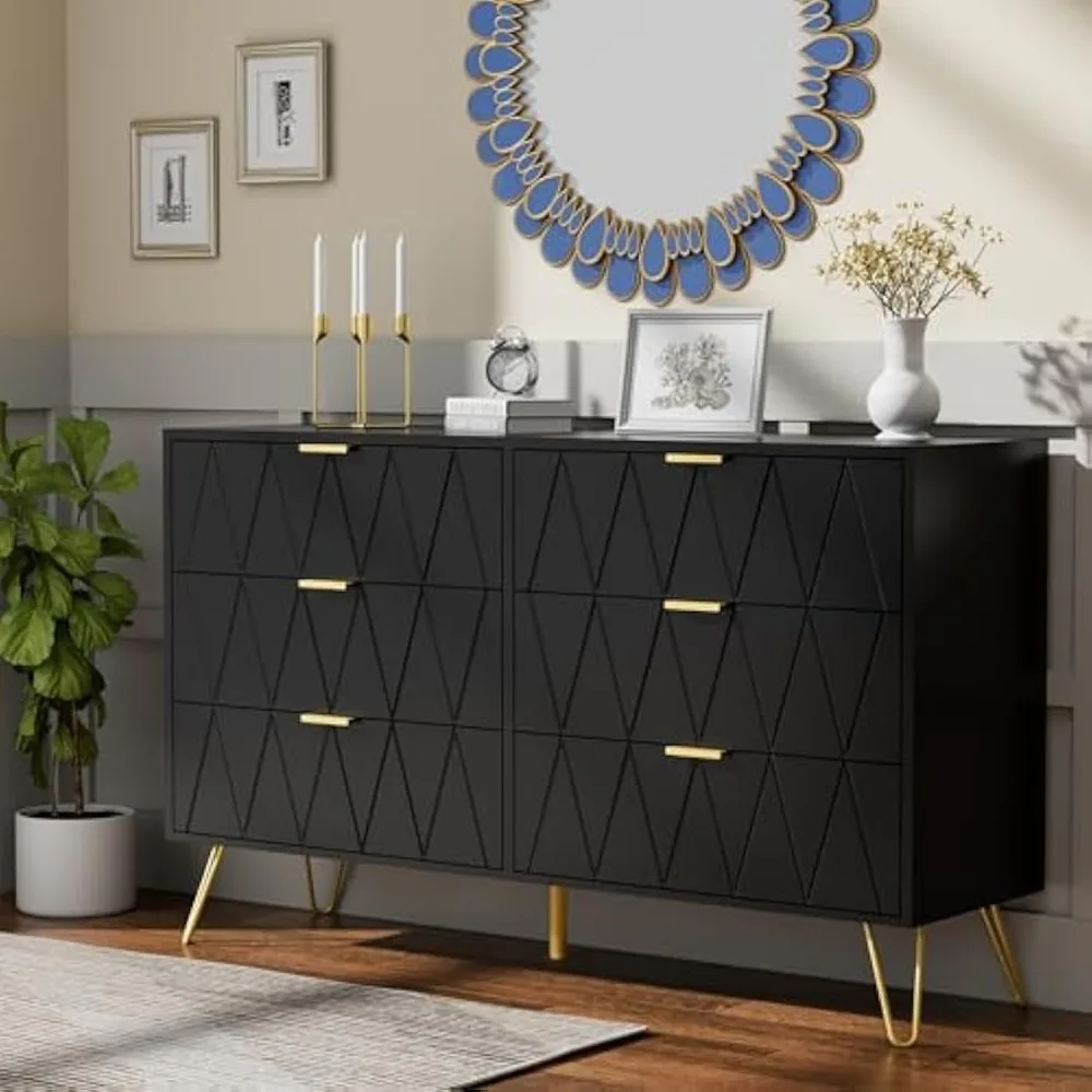 Set da letto nero in 3 pezzi con comodini e ampio comò