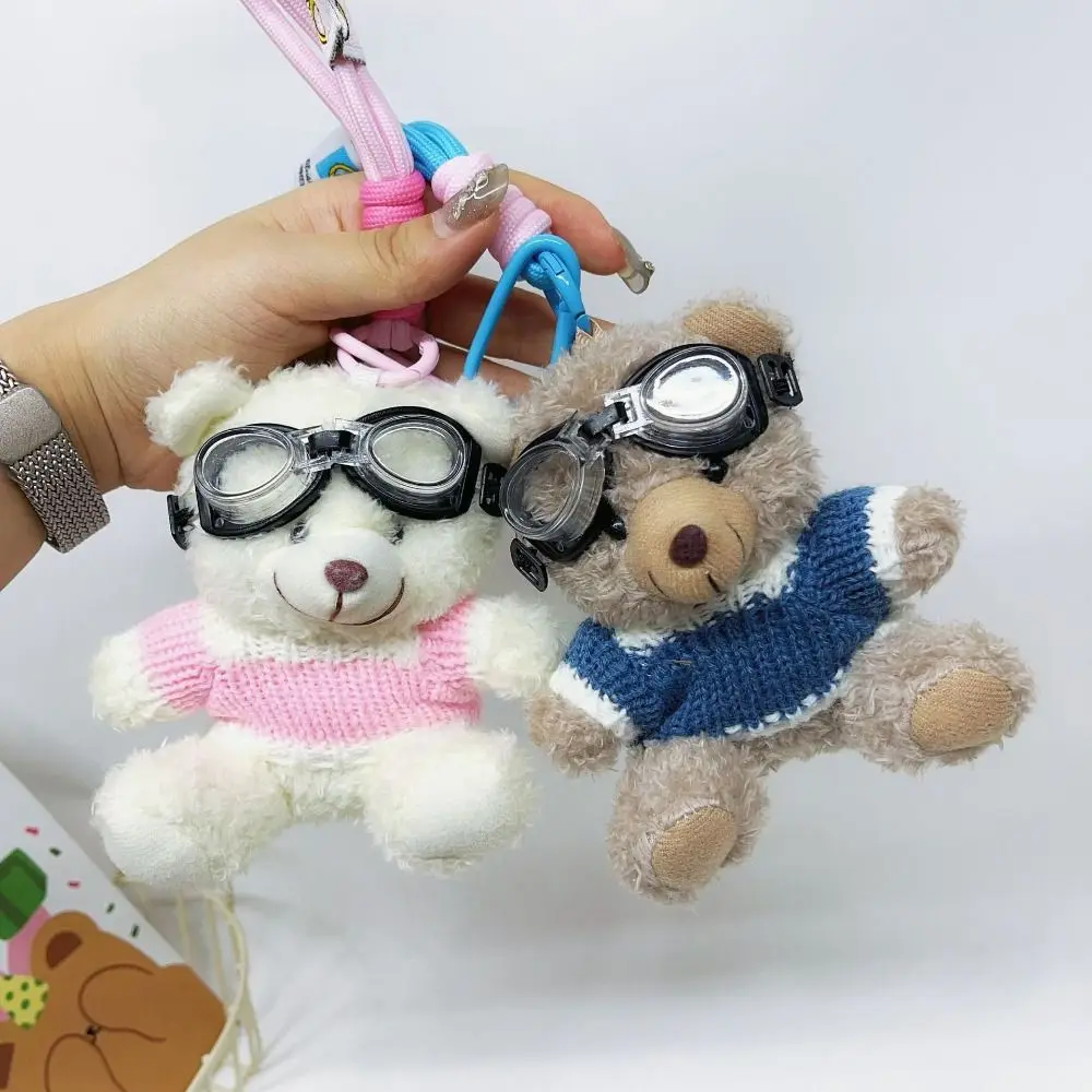 Backpack Decoration Pilot Bear Keychain Stuffed Animal Cartoon Panda Plush Doll Keychain Kawaii Plushies Plush Key Ring