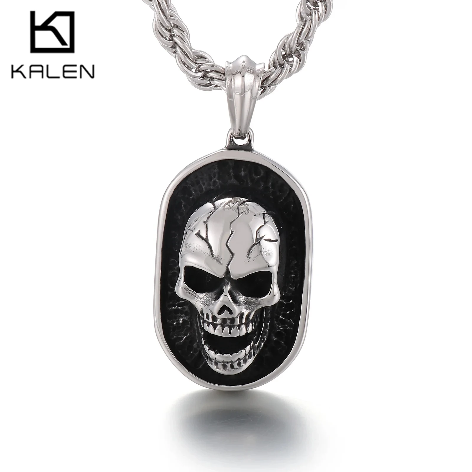 KALEN Vintage Skull Wolf Faucet Pendant Necklace for Men Stainless Steel Twist Rope Necklace Trendy 60cm Punk Jewelry