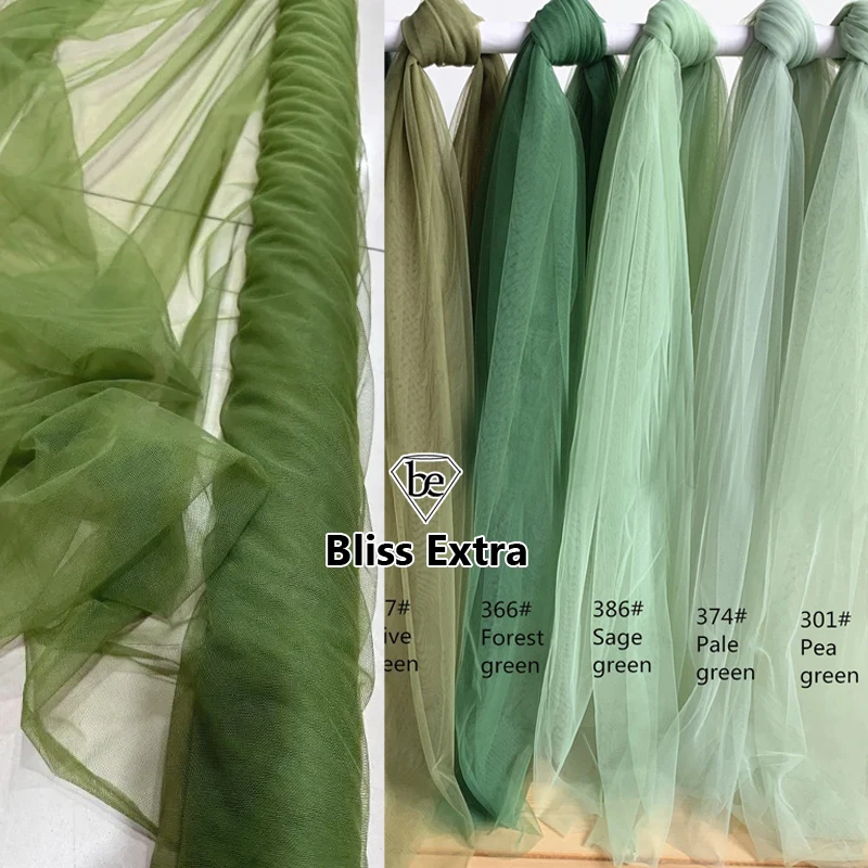 Green Series Soft Tulle Fabric Wedding Decoration Avocado Sage Mesh Chair Back Yarn Encryption Gauze Curtain Clothing Material