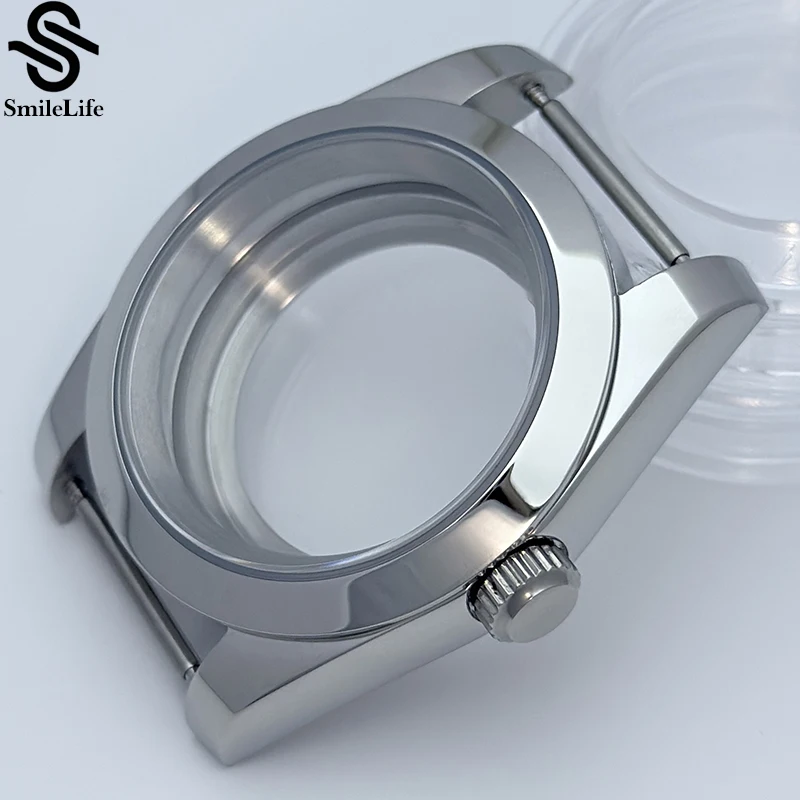 Smilelife vidro de safira 36mm/39mm para homens caixa de relógio caber nh34 nh35 nh36 movimento à prova dwaterproof água moda prata 316l inoxidável
