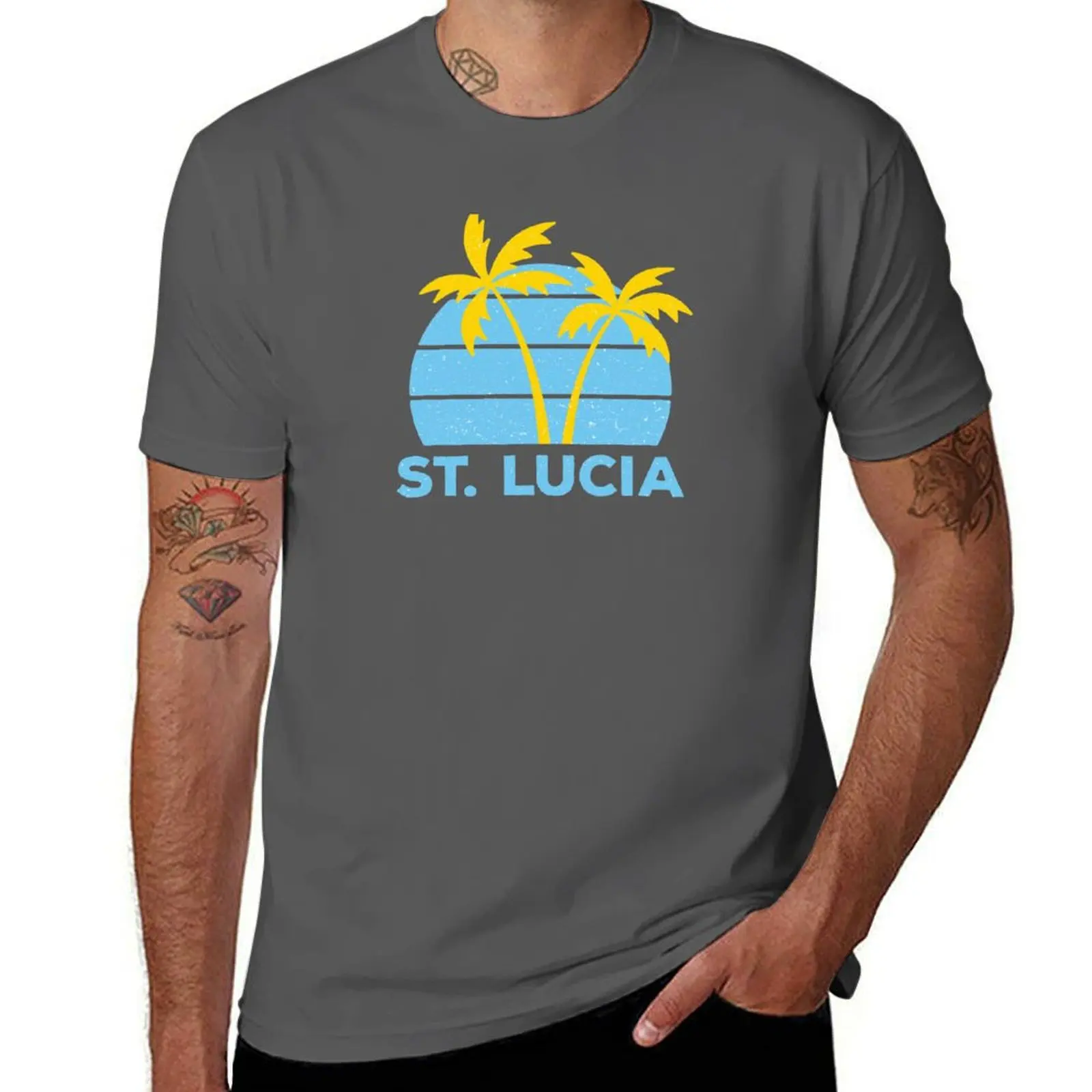 

St Lucia Retro T-Shirt anime t shirts for man cotton t shirts high quality t shirts for man pack white T-Shirt