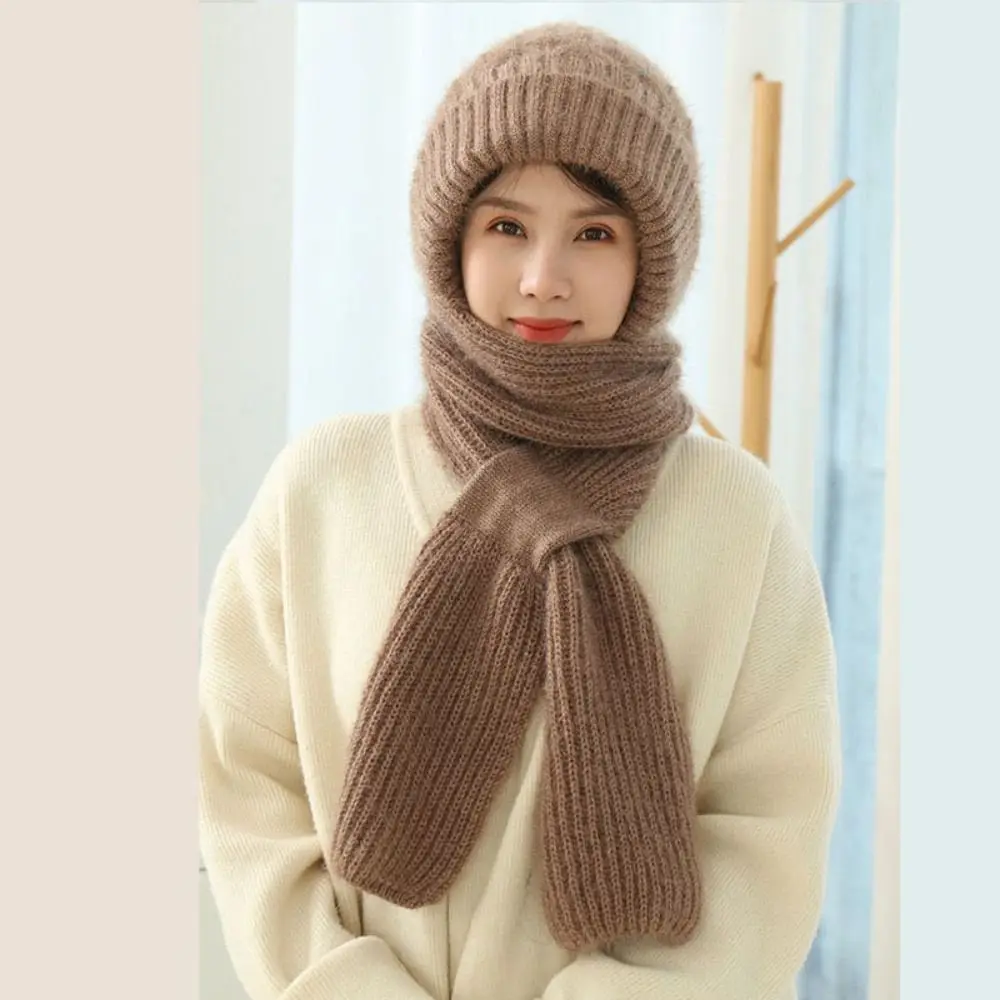 Fashion Neck Warmer Winter Integrated Cap Scarf Thickened Windproof Ear Protection Hat Knitted Soft Beanie Hat Scarf Cycling