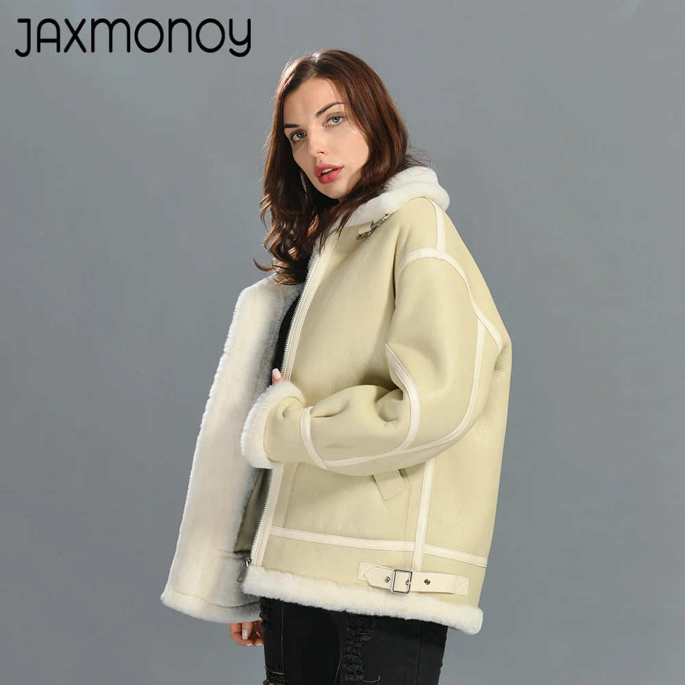 

Jaxmonoy Women Shearling Jacket Winter Double Face Genuine Leather Coats Fall Thick Warm Full Sleeves Lamb Fur Jackets 2022 New