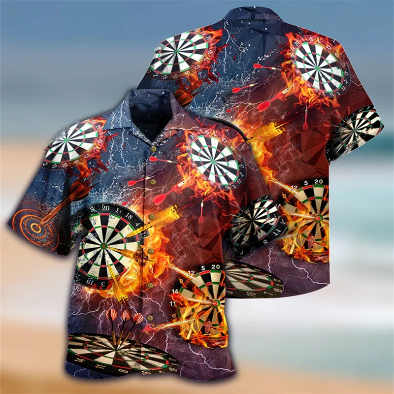 New Polyester Darts Shirts For Men Casual Graphic Oversized Short Sleeve Holiday Beach Shirts Hawaiian Shirt Blouse  Female TOPS