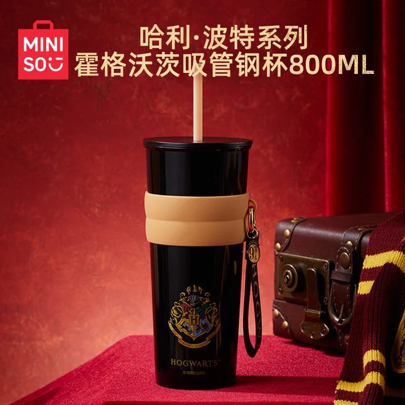 MINISO Harry Potte Anime Kawaii 800ml Straw Steel Cup Fashion Portable Large Capacity Coffee Thermos Water Mug Birthday Gift Toy