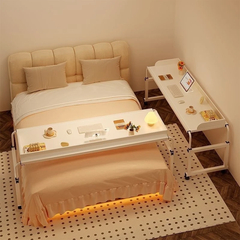 Sturdy Wood Cross Bed Table, Removable & Liftable Long Desk in Multiple Colors for Bedroom