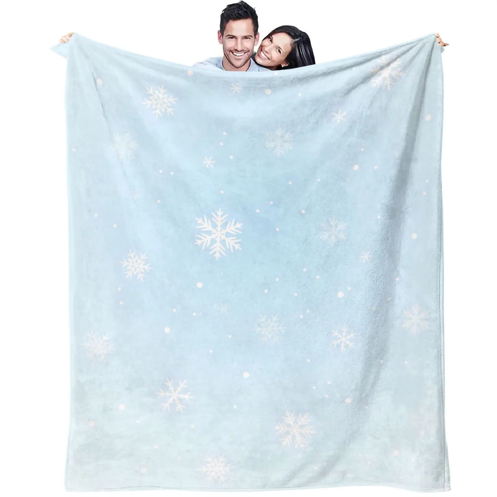 Pastel Light Blue Scattered White Snowflake Flannel Throw Blanket Warm Plush Blanket Christmas Sofa Bed Travel Camping Blanket