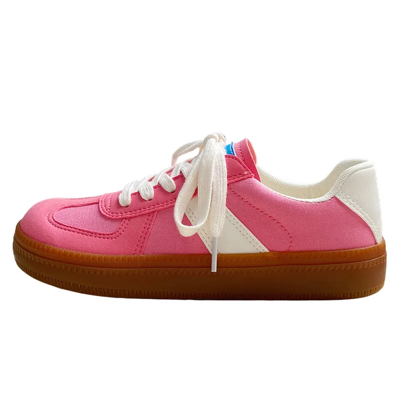 2024 New Women Pink Tennis Sport Shoes Female Canvas Sneakers Lace Up Girls Students Blue Casual Shoes Soft Insole Patchwork