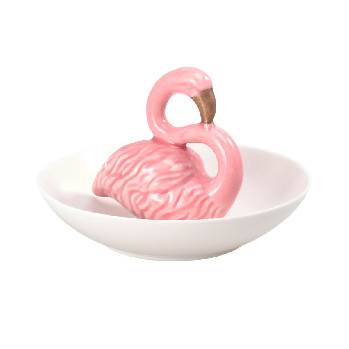 Bandeja de Joyería de Cerámica con Diseño de Flamenco, Organizador de Anillos, Plato de Almacenamiento para Joyas de Mujer, Decoración de Escritorio, Porta Brochas de Perfume