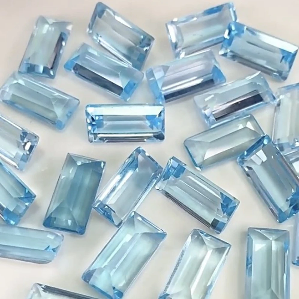 

Натуральный прямоугольный топаз небесно-голубого цвета, огранка багет, драгоценный камень