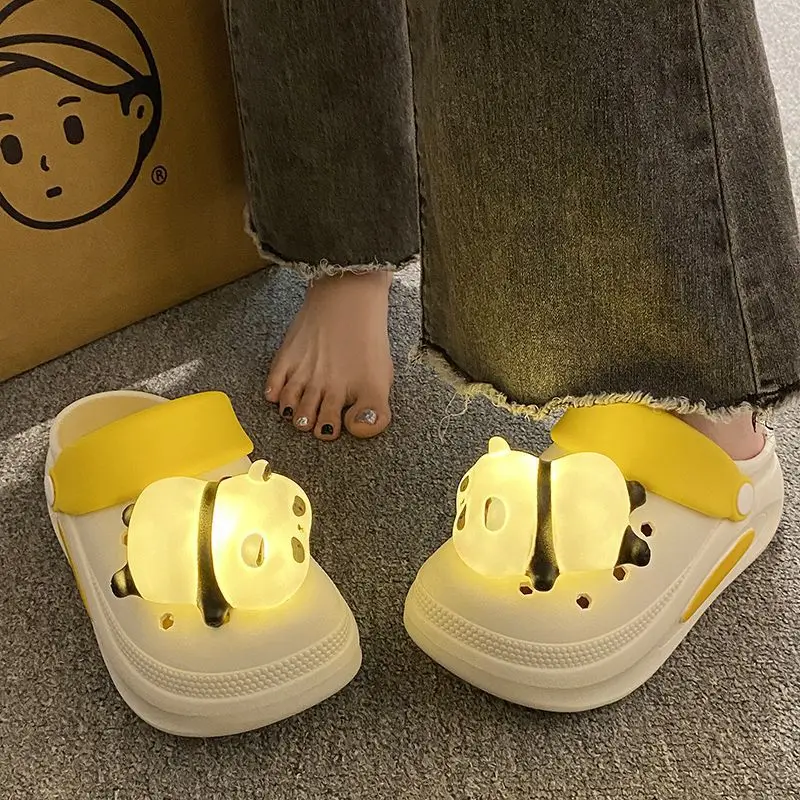 

Thick-soled Panda Lantern Clogs Shoes for Women Outerwear Spring & Summer Anti-Slip Sandals Pancake Heightened Covered-Toe