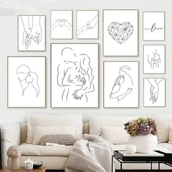 Black White Couple Line Wall Art Canvas Painting Line Drawing Hand Love Kiss Posters and Prints Nordic Picture Living Room Decor