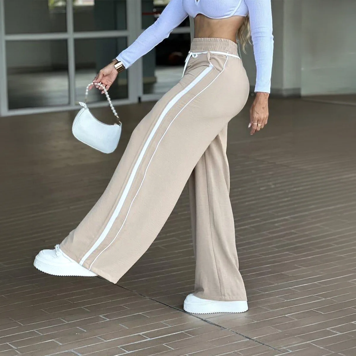 Loose Elastic Waist Wide Leg Pants Women's Autumn Winter Cross-Border Gentle Style Independent Station Casual Trousers