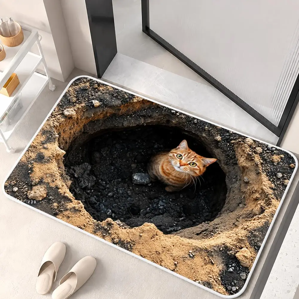 Hole View Of Hidden Creatures Floor Mat Flannel Rug Soft Non Slip Washable Door Mat for Bathroom Bedroom Kitchen Home Decor