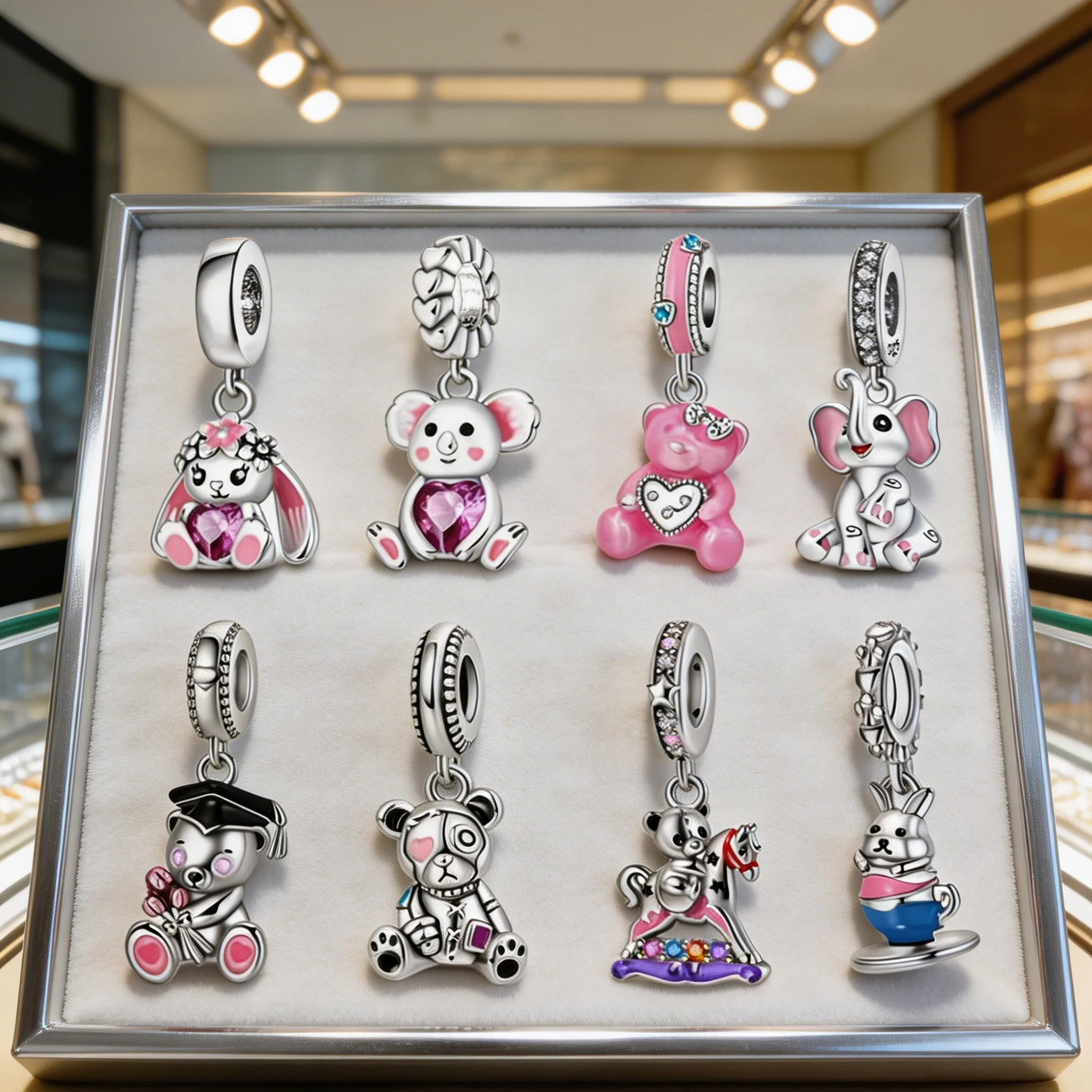925 Sterling Silver Cute little bunny Charms Pendant with Cubic Zirconia,Fit DIY bracelet necklace Gift for Her,Colgante Plata