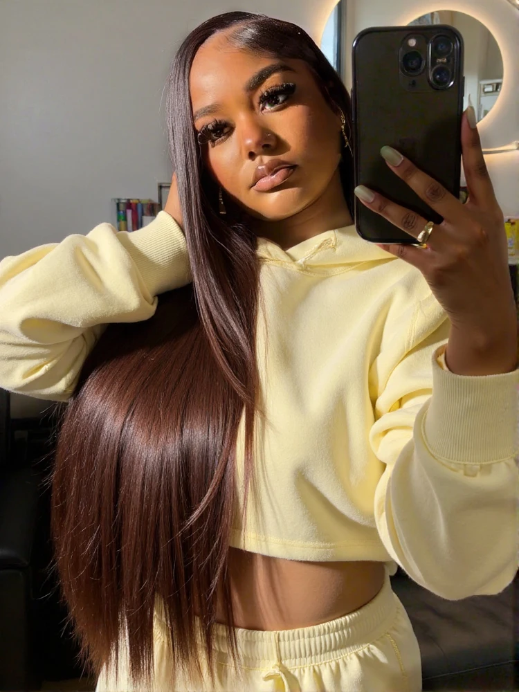 

13x4 13x6 HD Chocolate Brown Bone Straight Lace Front Wig 34Inch Lace Frontal Wig Human Hair PrePlucked #4 Color Human Hair Wigs