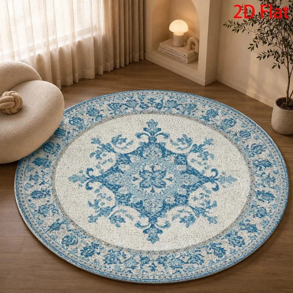 Oriental Cherry Blossom Round Rug,Cream Base Pink Sakura Branch Mandala Folk Pattern Printed Circular Floor Mat,Living Room