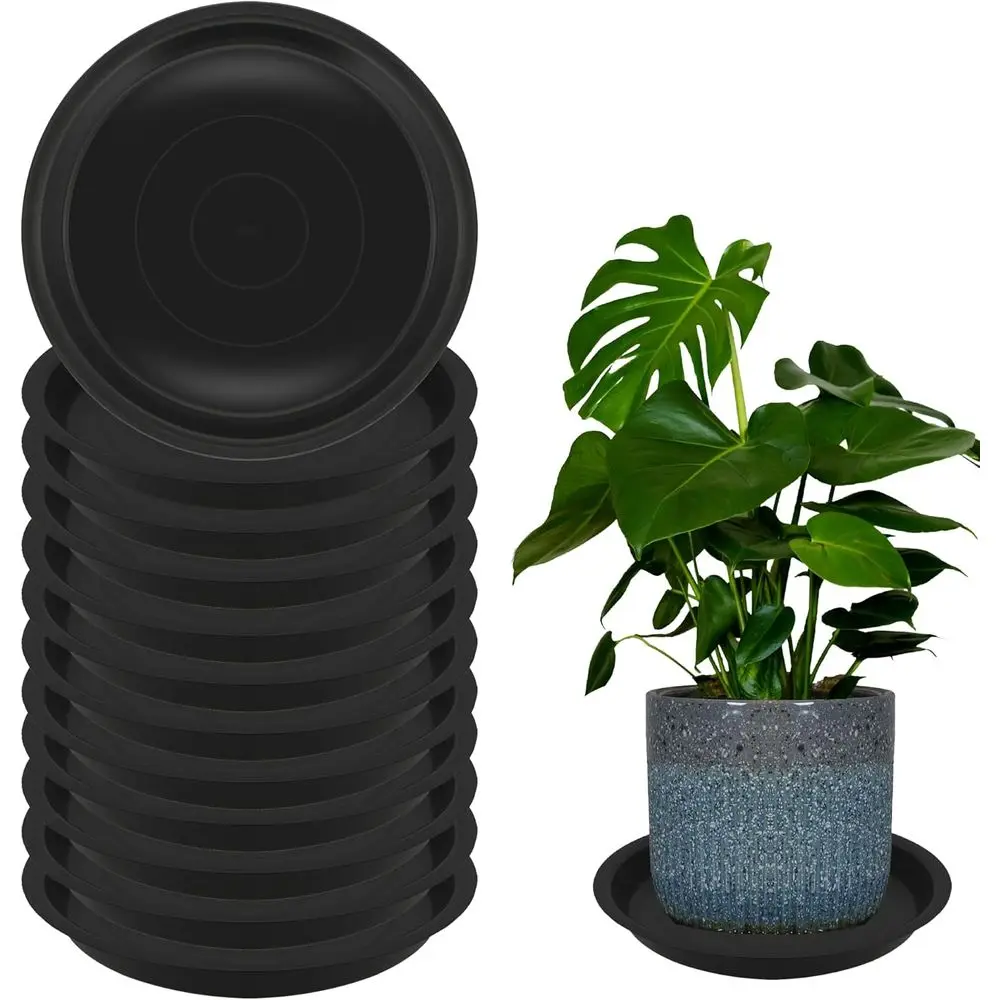 12 Pack 12 Round Plant Drip Trays - Black Plastic Water Collection Saucers for Indoor & Outdoor Planters