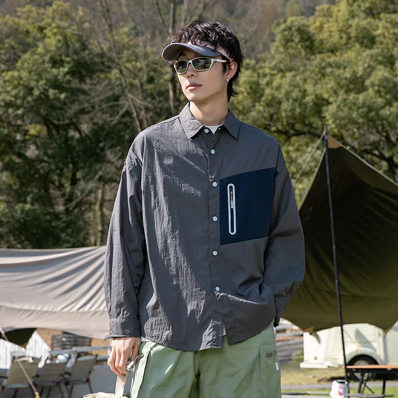 Men's Summer Casual Loose Outdoor Lightweight Thin Quick Dry Long Sleeve Sunscreen Cargo Shirt Women Oversize Blouses Shirts