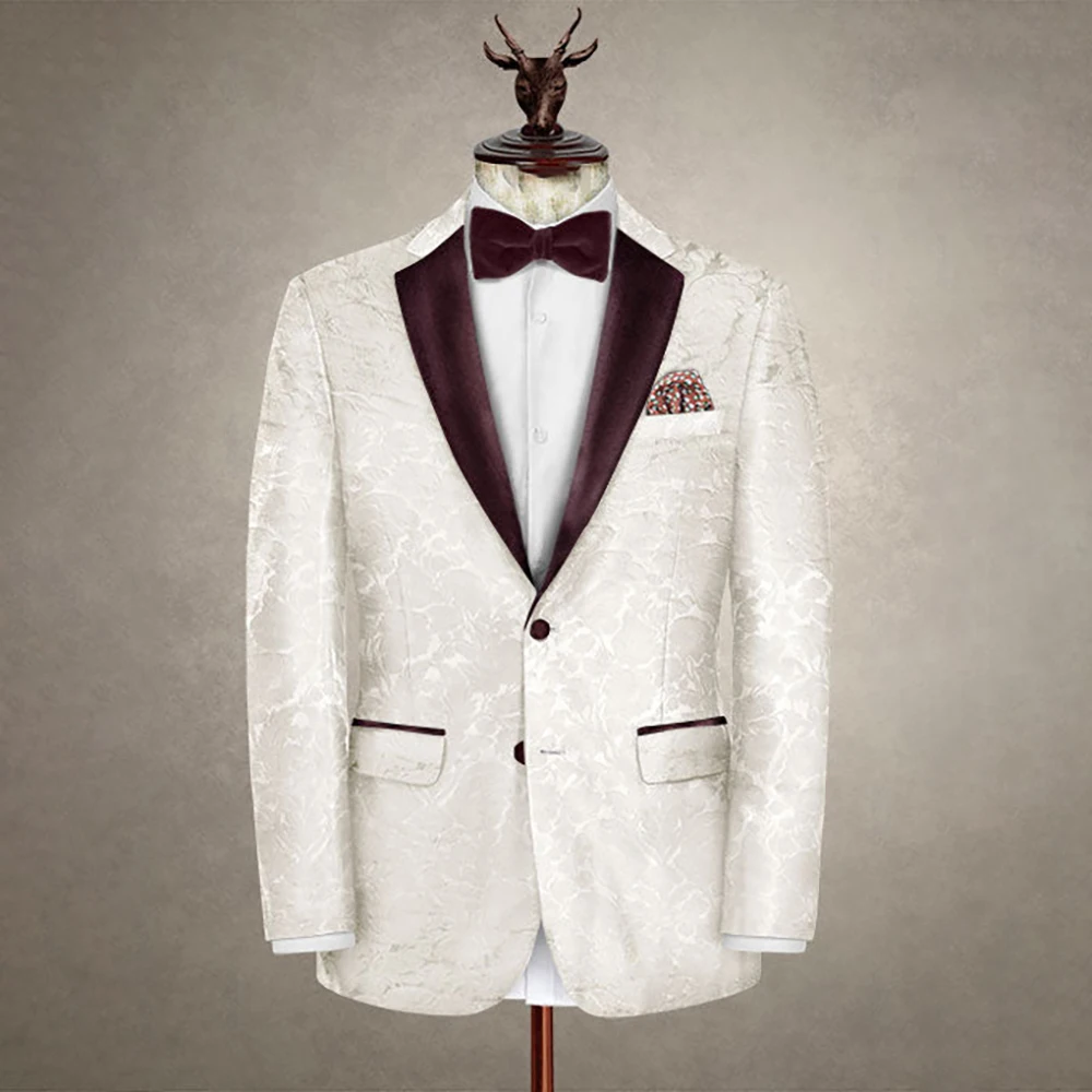 Elegant Jacquard Mens Suits For Wedding Groom Tuxedos 2 Pieces Business Male Suit Jacket Blazer Bespoke Ternos Completo