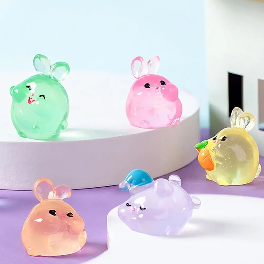 Mini Luminous Rabbits Miniature Statue DIY Cute Glow At Night Bunny Statue Resin Crafts Funny Micro Landscape Ornament Outdoor