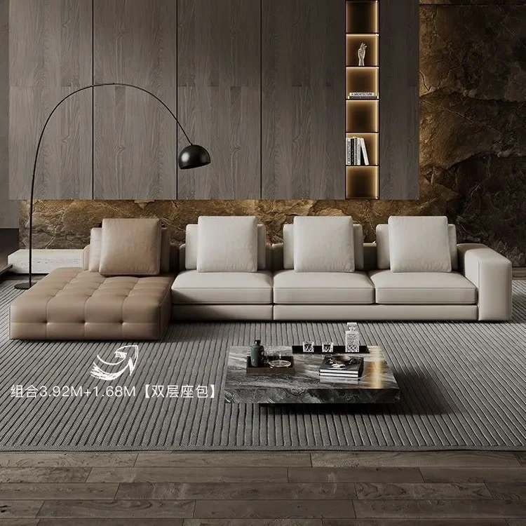 Erste Schicht aus Rindsleder, große flache Schicht, leichte Luxus-Villa-Modul-Kombination, Kunstsofa aus Leder