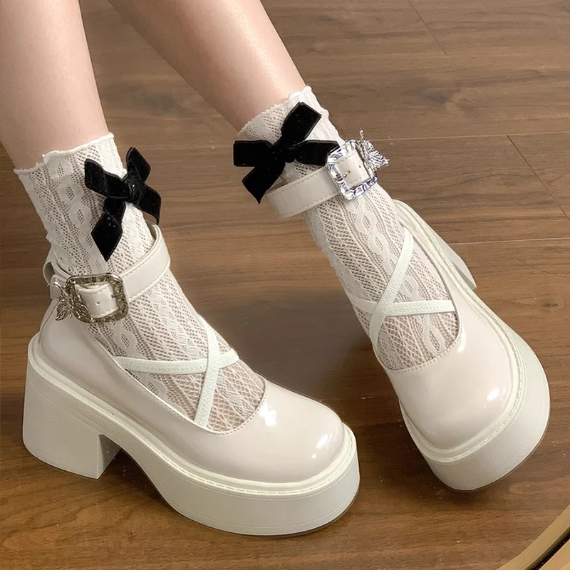 Kobiety Platforma Wysokie Obcasy Mary Janes Butterfly Lolita Shallow 2024 New Shoes Autumn Dress Party Chunky Pumps Mujer Zapatos