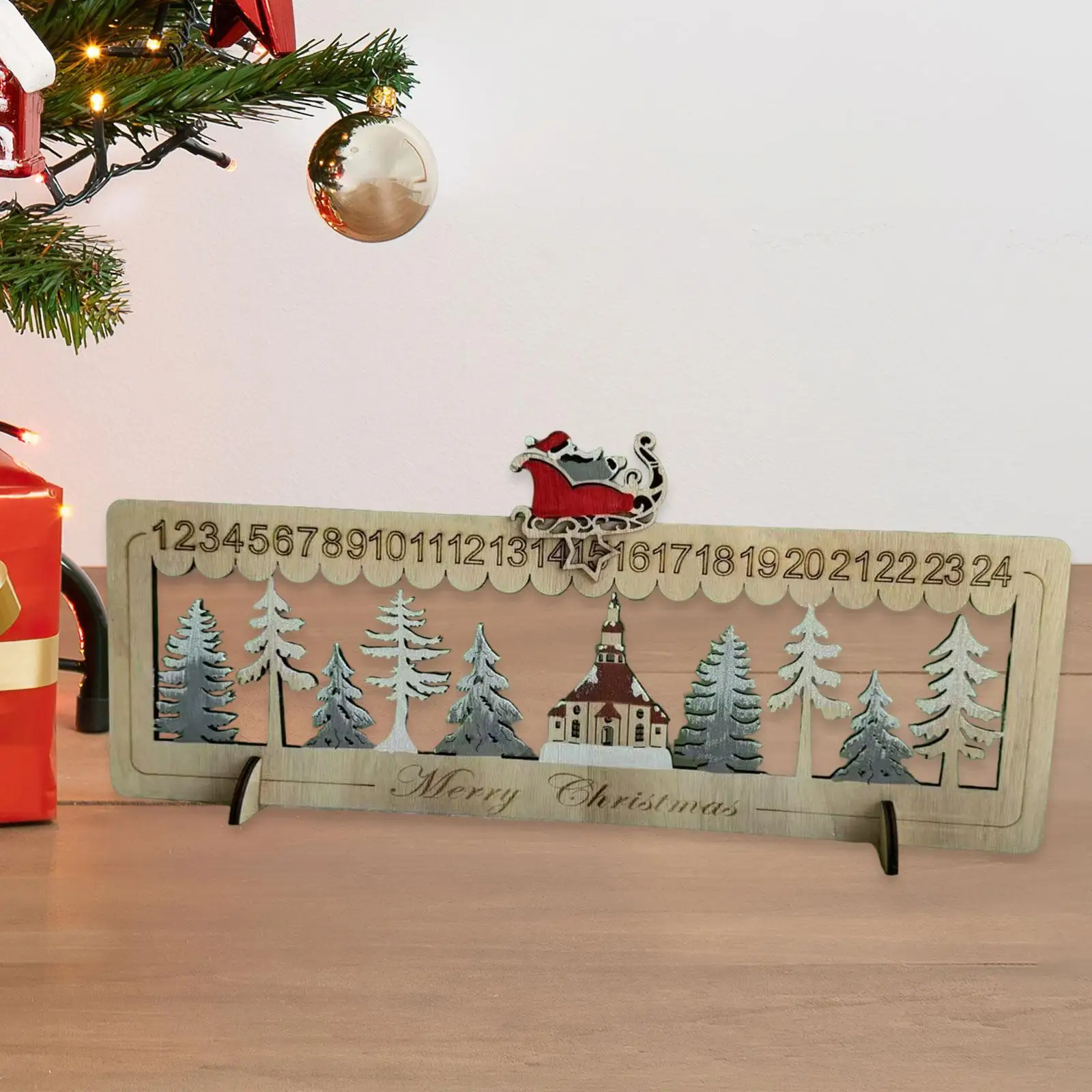 Weihnachts-Adventskalender, Urlaubsornament, Heimdekoration, DIY-Geschenk, Holz, 2024, Kalender, Weihnachtsdekoration für Bücherregal, Tischplatte