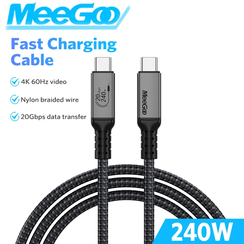 

MeeGoo 240W PD3.1 Type C to Type C 20Gbps 4K60Hz Data Transfer Nylon Braided Fast Chargring Cable for Macbook Phone Tablets new