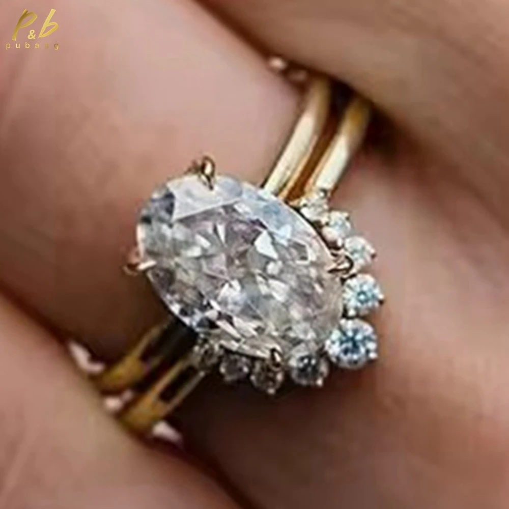 

PuBang Fine Jewelry VVS1 3EX D Цвет Муассанит 4,5 карата Измельченный лед Овальной огранки Набор колец из 14-каратного золота с кольцом для женщин GRA