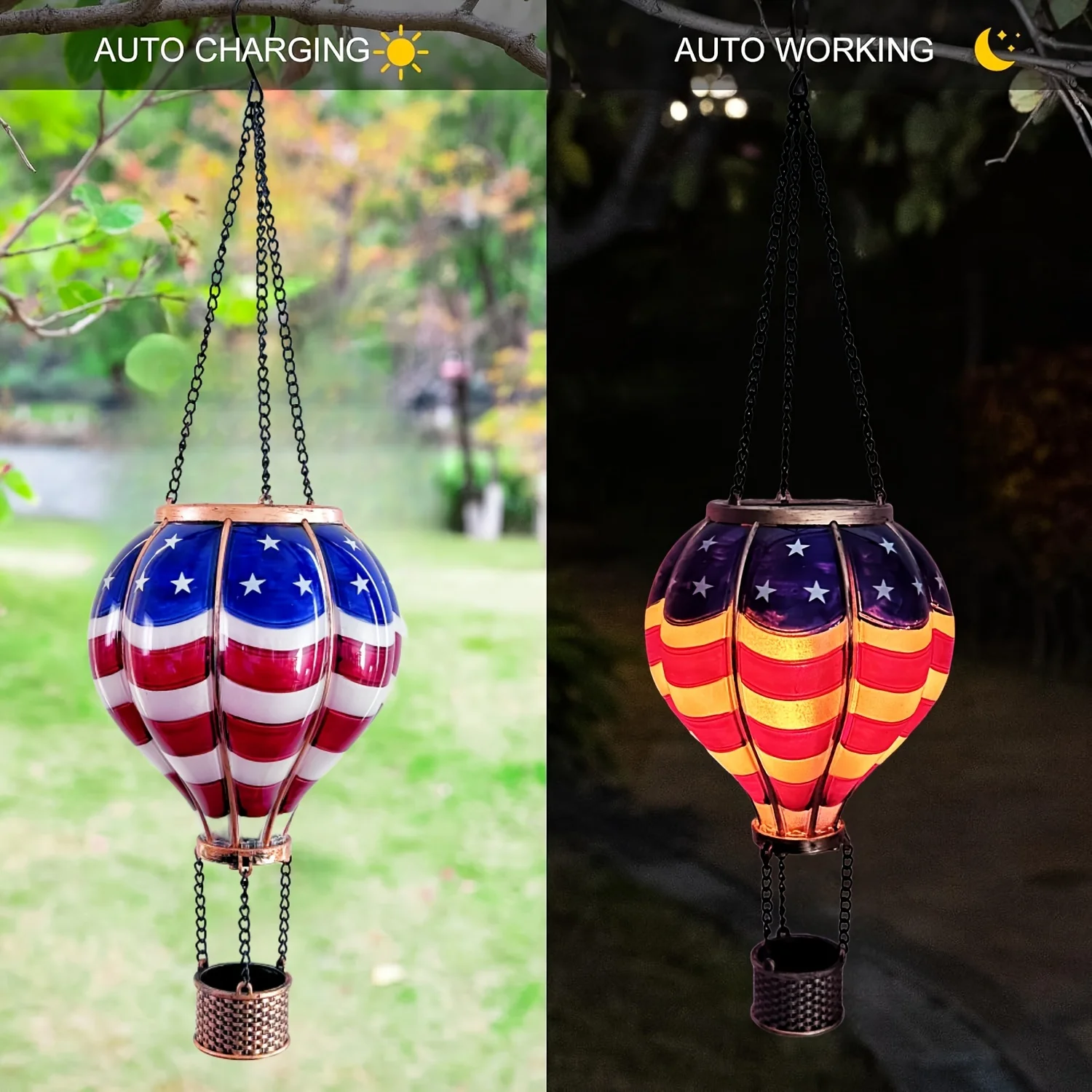 Hot Air Balloon Solar Lantern With Flickering Flame Light Outdoor Solar Hanging Lights For Garden Yard Patio Holiday Decoration