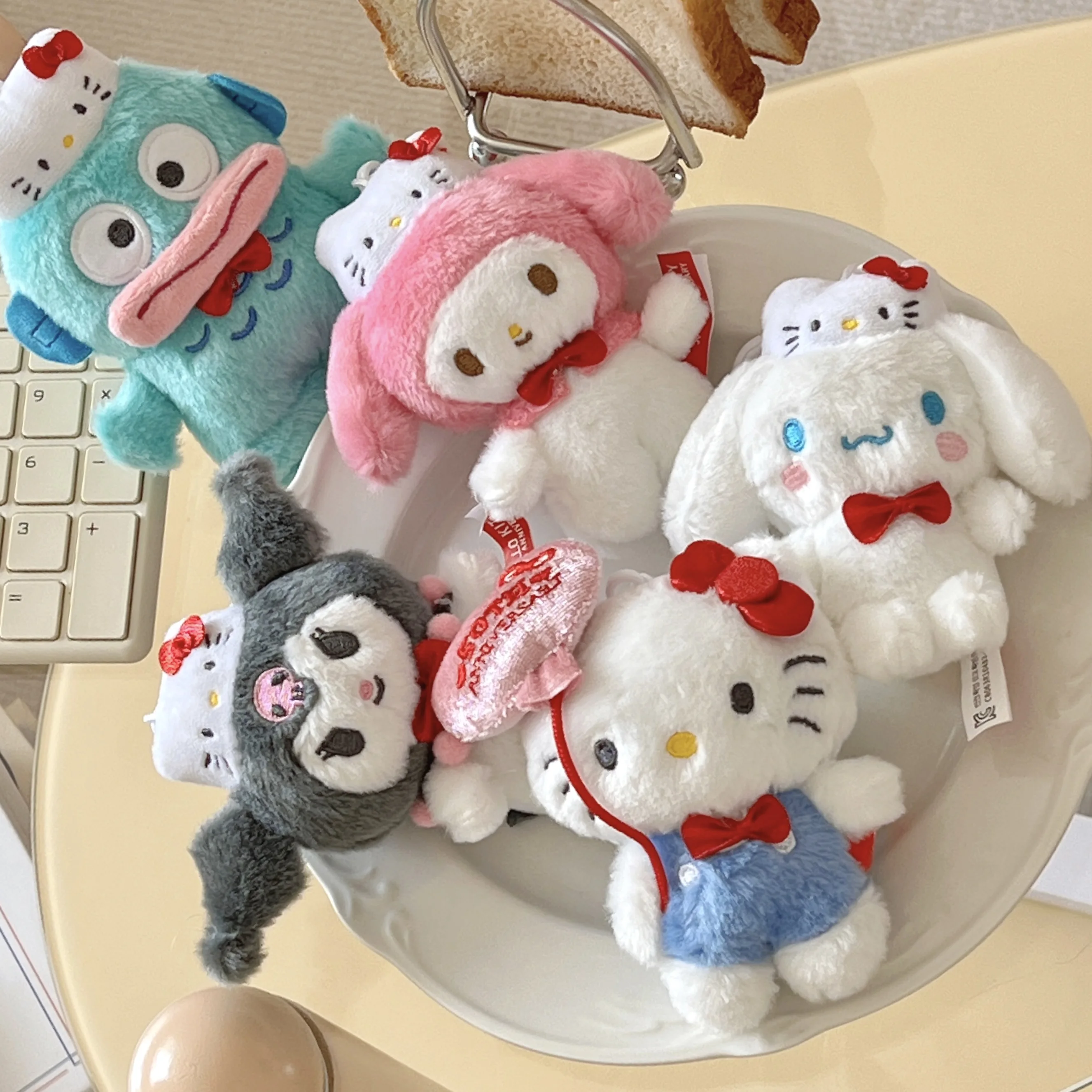 10Cm Kawaii Sanrio 50Th Anniversary Series Hello Kitty Melody Kuromi Plush Keychain Pendant Anime Doll Bag Pendant Fans Collect