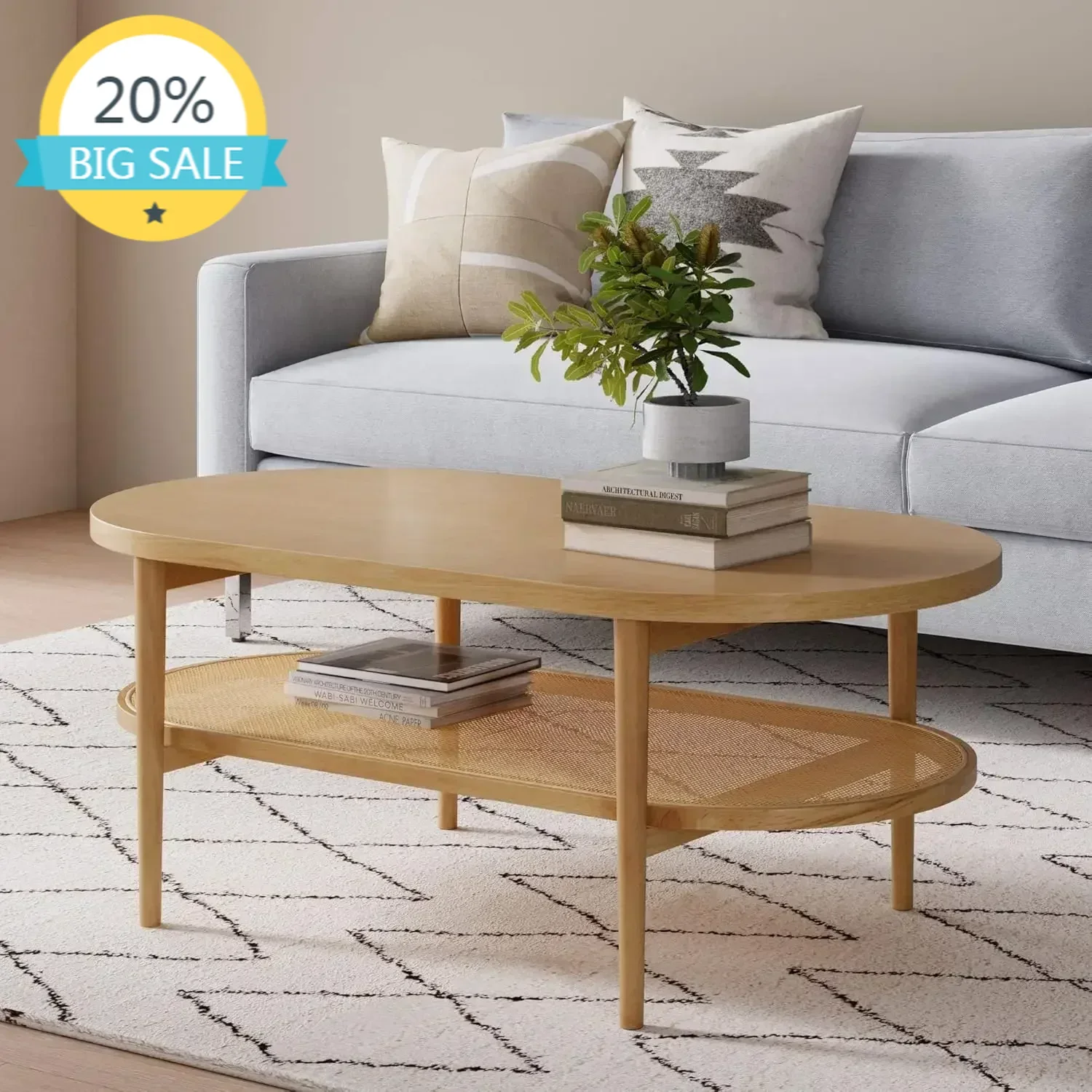 

BestsellerBestsellerXMSJ.Sonia Coffee Table with Storage Shelf, Light Wood/Rattan