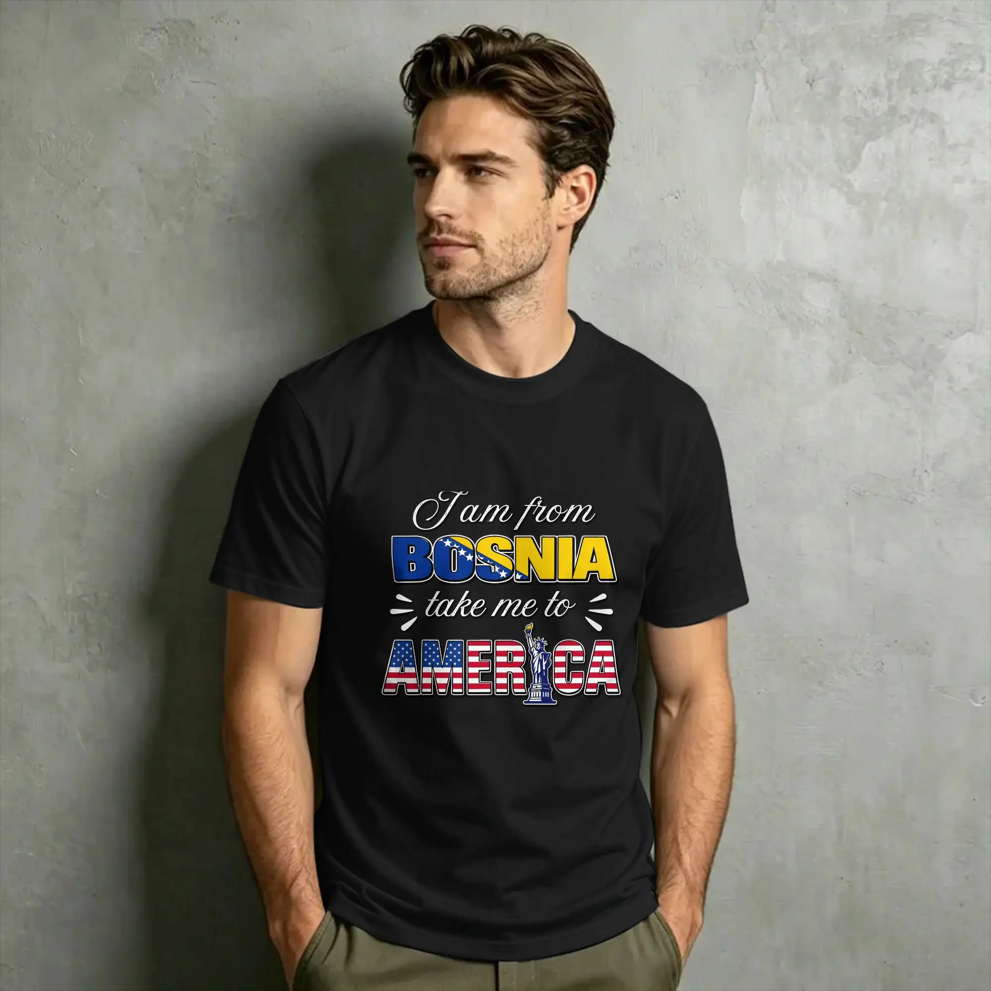 Vintage T-Shirt Summer I Am From Bosnia Please Take Me To America Hip Hop T Shirts  Pure Cotton Clothing