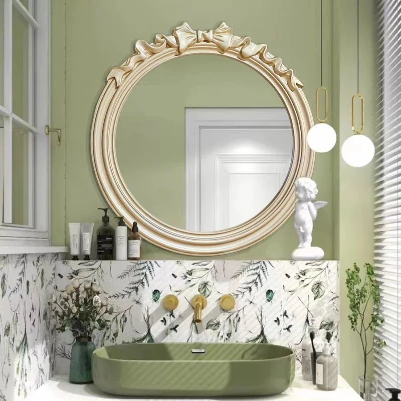 Round wall-mounted toilet bathroom mirror French led lamp defogging