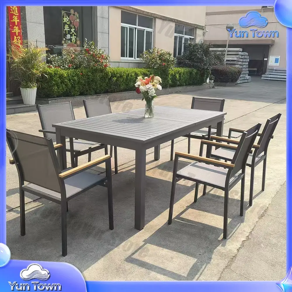 Rectangle Outdoor Expandable Patio Dining Table Durable Aluminium Extension Dining Table For Home Bar Farmhouse Warehouse