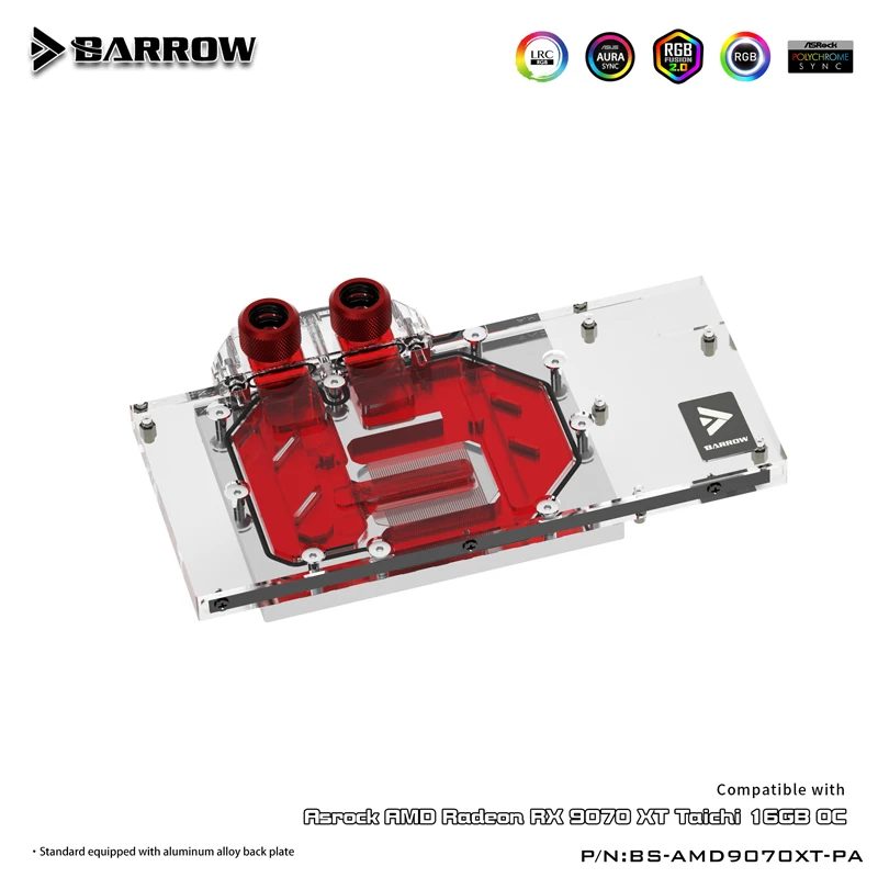 Barrow GPU Watercooler for Asrock AMD Radeon RX 9070 XT TaiChi Graphics Card Water Block 5V ARGB, +Backpale BS-AMD9070XT-PA