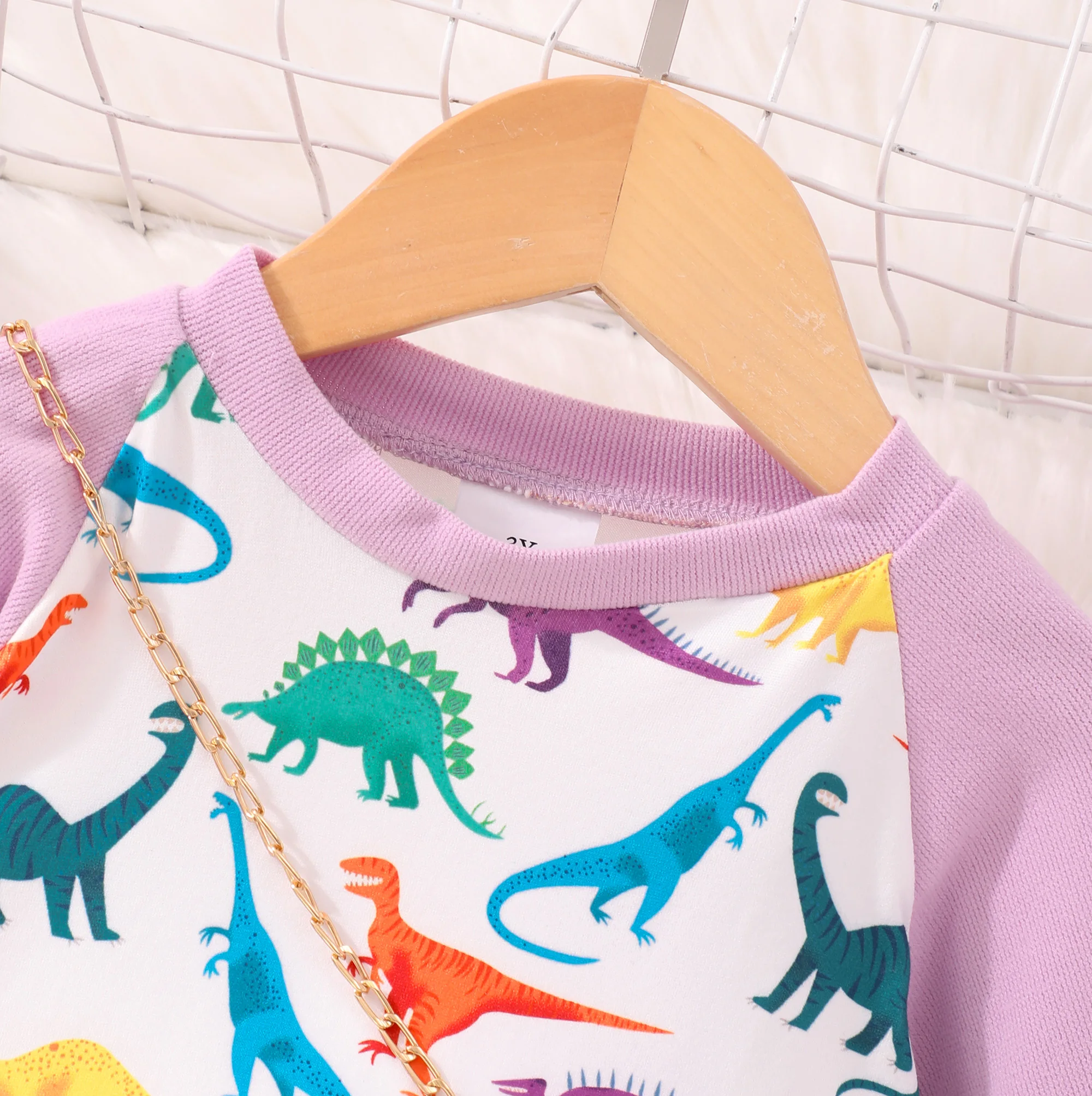 2023 Children\'s Clothing Girls Autumn Top Fashion Casual Long Sleeve Round Neck Panel Dinosaur Butterfly Print Sweater