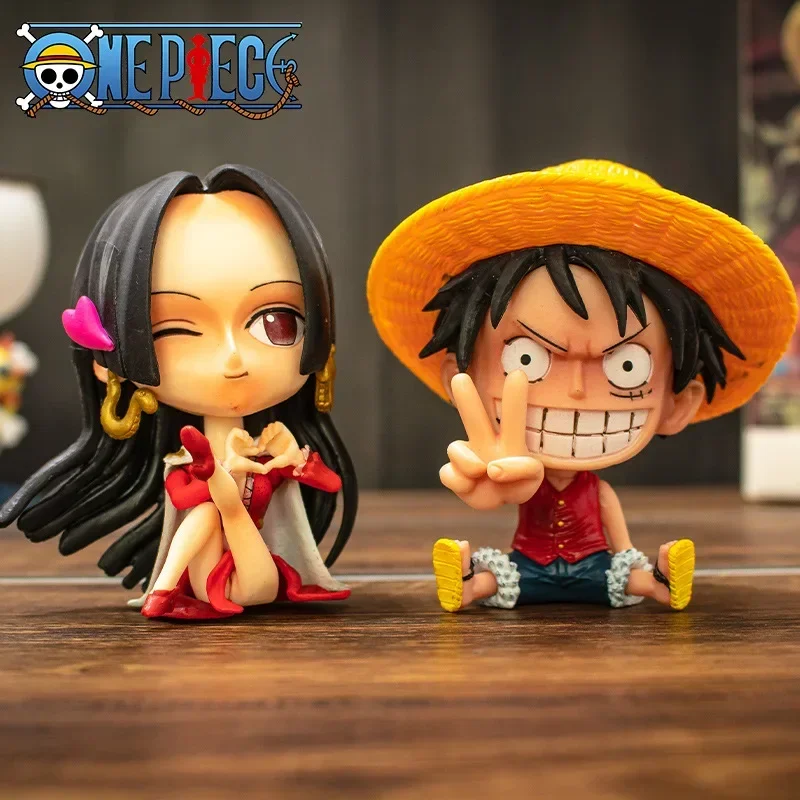 One Piece Cartoon Anim Figure Sitting Luffy Roronoa Sanji Nami Usopp Brooke Action Figures Car Ornaments Toys Gifts Home Decor