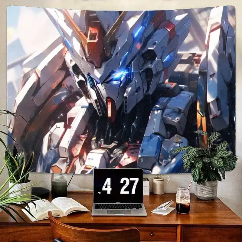 1 قطعة الميكانيكية المستقبلية جاندام نسيج أزرق أحمر أبيض درع متوهجة عيون نسيج الجدار الشنق لغرفة النوم غرفة المعيشة أنيمي مروحة دي #1
