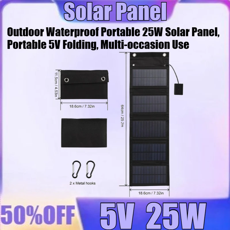 

Outdoor Waterproof Portable 25W Solar Panel, Portable 5V Folding, Multi-occasion Use, High Conversion Rate, Suitable for Travel